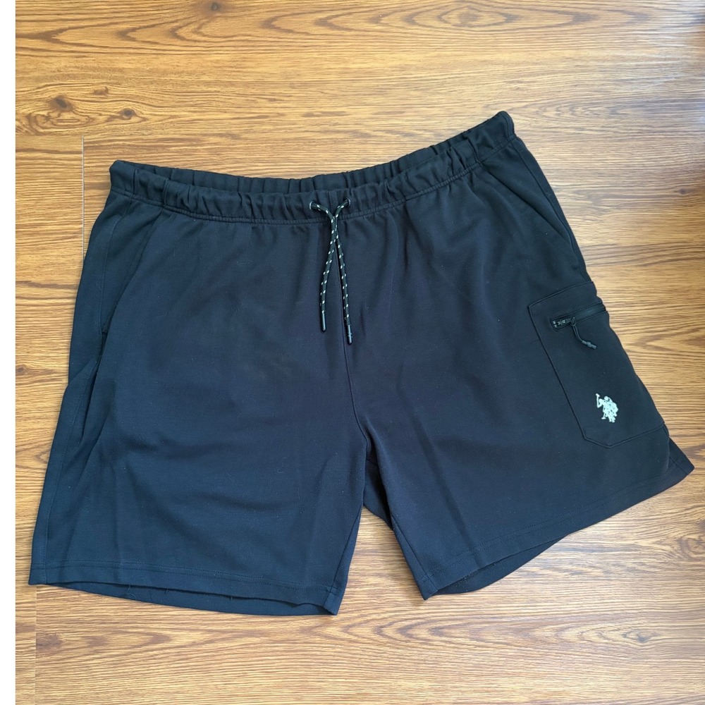 US‎ Polo Assn Mens Knit Cargo Shorts Black 2XL Elastic Waist Drawstring
